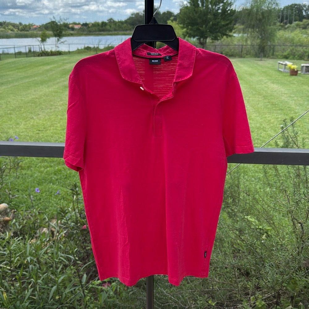 Hugo Boss hot Pink Jersey Polo Shirt size large